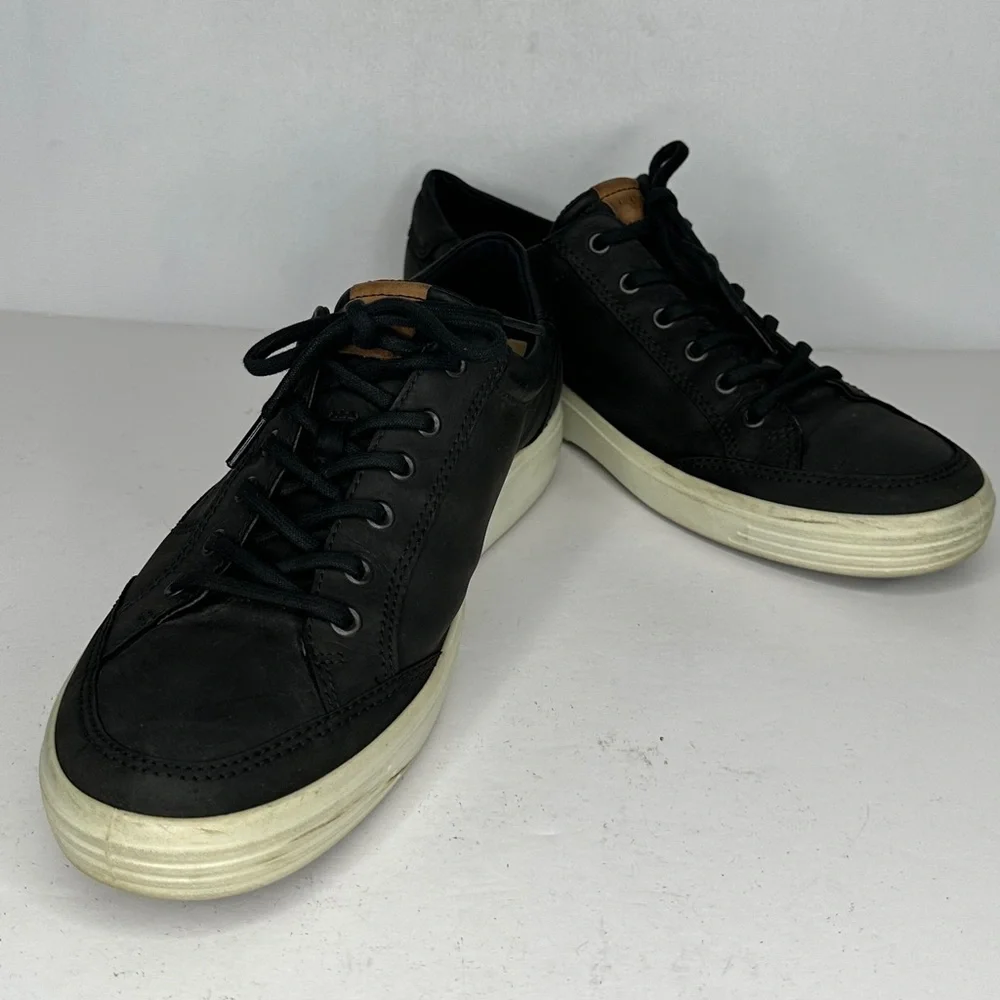 ECCO Soft 7 Sneakers Black Casual‎ Leather Lace Up Low Top Sz 12